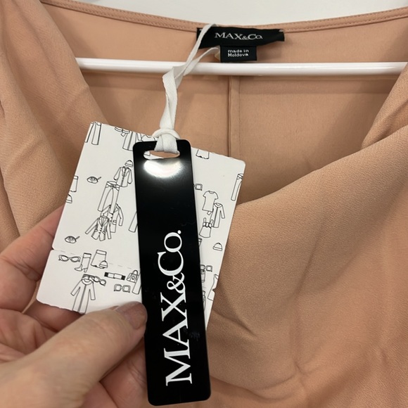 New Max & Co Size 8 Rose Peach, Black Sleeveless Cowl Neck Drape Wrap Dress - Picture 8 of 15